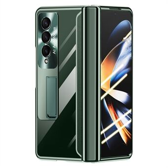 Til Samsung Galaxy Z Fold4 5G Anti-Fall Slim Case Elektroplettering Hard PC Telefon Shell Stødsikker Kickstand Case med HD skærmbeskytter