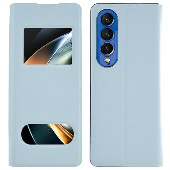 Til Samsung Galaxy Z Fold4 5G PU Læder View Window Telefon Case Litchi Texture Ridsesikker helkropsbeskyttelsescover