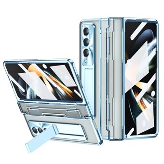 Til Samsung Galaxy Z Fold4 5G Kickstand Hard PC Transparent telefonetui Elektroplettering Foldecover med hærdet glasfilm