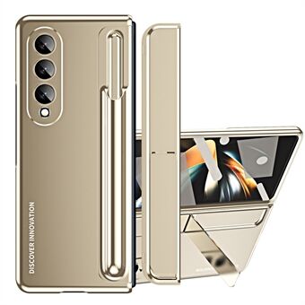 Til Samsung Galaxy Z Fold4 5G Hængselbeskyttelse Kickstand Telefon Case Hard PC Shockproof Anti-Drop Shell med hærdet glas skærmfilm