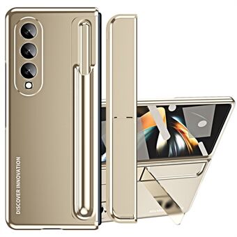 Til Samsung Galaxy Z Fold4 5G Hængselbeskyttelse Kickstand Telefon Case Hard PC Drop Proof Shell med hærdet glas skærmfilm