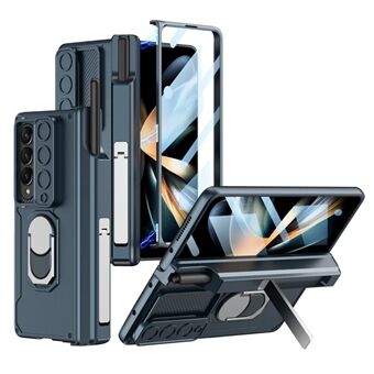 GKK til Samsung Galaxy Z Fold4 5G Hængselbeskyttelse hårdt pc-taske Ring Kickstand telefoncover med skydekamera linsecover og hærdet glasfilm