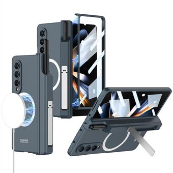 GKK til Samsung Galaxy Z Fold4 5G magnetisk hængselbeskyttelsescover Kickstand Hard PC Non-Slip Stødsikker telefonetui med hærdet glasfilm og penneholder