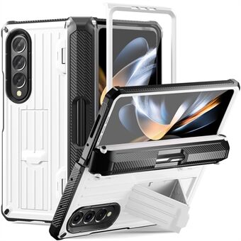 Til Samsung Galaxy Z Fold4 5G Kickstand Telefon Case Pen Holder Hængsel PC+TPU Cover med PET skærmbeskytter