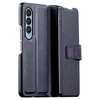Til Samsung Galaxy Z Fold4 5G PU-lædertelefonetui med magnetisk penneholder Stand Card Slot Cover - Sort
