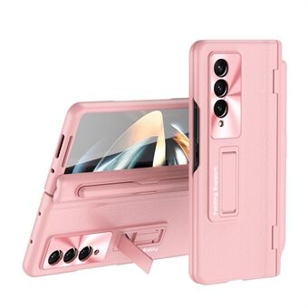 Til Samsung Galaxy Z Fold4 5G Kickstand-telefonetui PU-læderbelagt pc-hængselscover med stylus og hærdet glasfilm