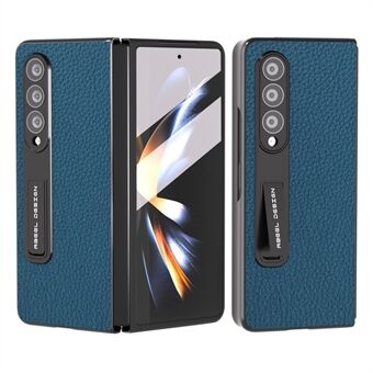 ABEEL Til Samsung Galaxy Z Fold4 5G Kohud Læder+PC Kickstand Telefon Case Litchi Texture Anti-ridse bagcover med hærdet glas film