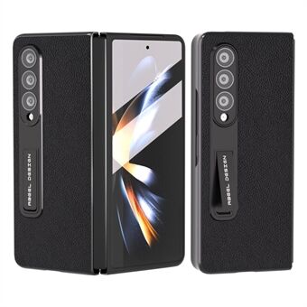ABEEL Til Samsung Galaxy Z Fold4 5G Kohud læderbelagt pc-telefoncover Kickstand Litchi Texture Case med hærdet glasfilm