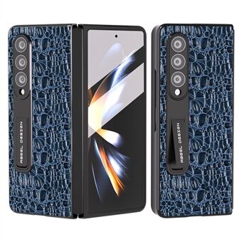 ABEEL Til Samsung Galaxy Z Fold4 5G Kickstand Cover Ægte ko læder+PC Texture telefonetui med hærdet glas film