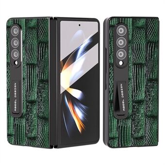 ABEEL til Samsung Galaxy Z Fold4 ægte ko-læder pc fuld beskyttelsescover Mahjong Texture Kickstand telefontaske med skærmfilm