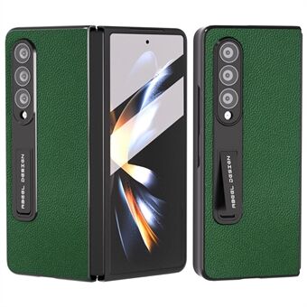 ABEEL til Samsung Galaxy Z Fold4 5G Kickstand telefontaske okselæder hårdt pc-cover med hærdet glasfilm