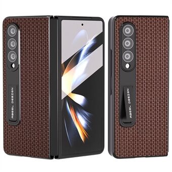 ABEEL til Samsung Galaxy Z Fold4 5G Fingeraftrykssikker telefoncover Koskind, hårdt pc-stativ-cover med hærdet glasfilm