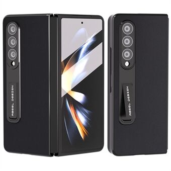 ABEEL til Samsung Galaxy Z Fold4 5G Kickstand Stødsikkert dæksel Kohud læder + hårdt pc-telefontaske med hærdet glasfilm