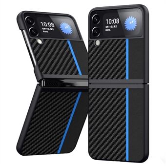 Til Samsung Galaxy Z Flip4 5G Carbon Fiber Texture Splejsning Mat Ultra-slankt bagcover Læder+PC Anti-slid telefoncover