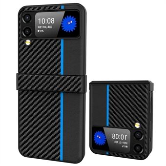 Til Samsung Galaxy Z Flip4 5G 3-i-1 sidehængslet telefoncover Carbon Fiber Texture Matt Hard PC Beskyttelsescover