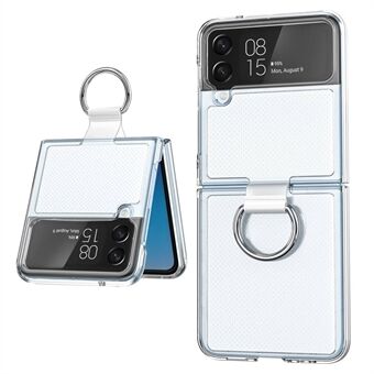 Til Samsung Galaxy Z Flip4 5G Transparent PC+PVC Telefon Case Ring Holder Kickstand Design Mat Anti-ridse Cover