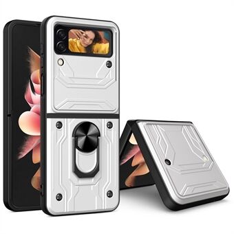 Til Samsung Galaxy Z Flip4 5G Roterende Ring Kickstand Design Telefon Case Slide Camera Cover PC + TPU Hybrid Anti-slid Protector