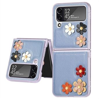 Til Samsung Galaxy Z Flip4 5G Flower Decor Telefon-etui, PU-læderbelægning PC-beskyttelsescover