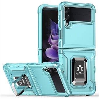 Til Samsung Galaxy Z Flip4 5G Anti-shock Hard PC Soft TPU Hybrid Phone Case Ring Kickstand Velbeskyttet cover