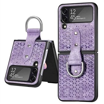 Til Samsung Galaxy Z Flip4 5G aftryksmønster One-Piece telefontaske Ring Kickstand læderbelagt pc-cover