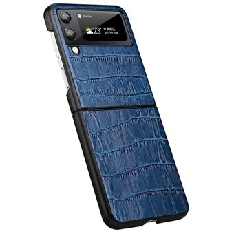 Til Samsung Galaxy Z Flip4 5G Anti-drop Anti-slid Crocodile Texture Ægte læder okselæder læder coated PC Folde mobiltelefon taske