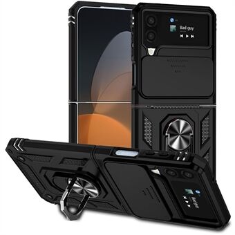 Til Samsung Galaxy Z Flip4 5G Slide Camera Protector Telefon Case Ring Holder Kickstand PC + TPU Hybrid Cover