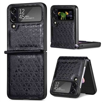 Til Samsung Galaxy Z Flip4 5G Anti-ridse telefoncover Trekantmønster påtrykt PU-læderbelagt PC Kickstand Design Foldetelefoncover