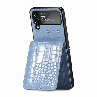 Til Samsung Galaxy Z Flip4 5G Crocodile Texture Kickstand Lædercoated PC One-Piece Folding Telefon Case Kortholder Pung Cover