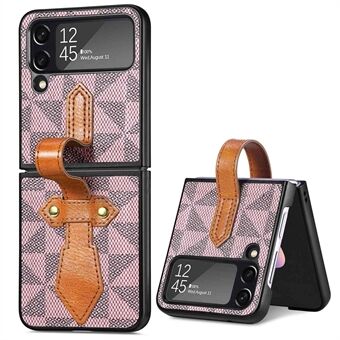 Til Samsung Galaxy Z Flip4 5G Rhombus mønster håndledsbånd telefon taske PU læder coated pc-kickstand cover