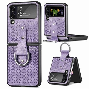 Til Samsung Galaxy Z Flip4 5G Anti-drop telefontaske med prægningsmønster Ring Kickstand PU læderbelagt pc-telefon beskyttelsescover