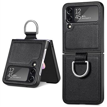 Til Samsung Galaxy Z Flip4 5G Anti-drop PU Læder Telefon Taske Ring Design Anti-ridse Beskyttende Telefon Cover