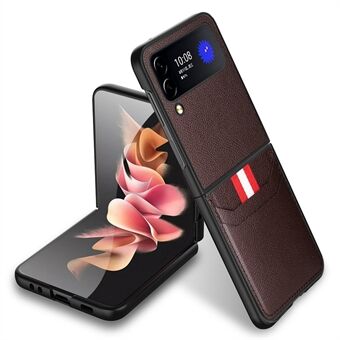 Til Samsung Galaxy Z Flip4 5G Card Slot Design Litchi Texture Telefon Case PU Læder Coating PC Anti-ridse Cover