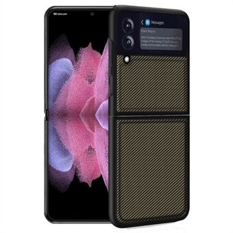 Stødsikkert telefoncover til Samsung Galaxy Z Flip4 5G, Carbon Fiber Texture PU-læderbelagt PC Anti-drop telefoncover