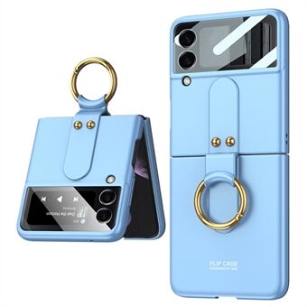 GKK til Samsung Galaxy Z Flip4 5G Ultra Slim Finger Ring Kickstand Design Hard PC Telefon Case Cover med lille skærm, hærdet glas beskytter