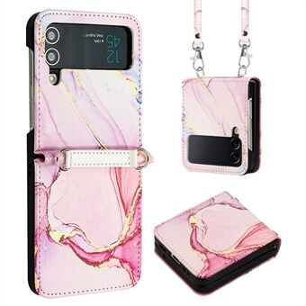 Mønstertryk læder Series-6 telefontaske til Samsung Galaxy Z Flip4 5G marmormønster PU-læder faldsikkert cover med lang rem