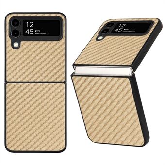 Til Samsung Galaxy Z Flip4 5G Carbon Fiber Texture PU-læderbelagt PC-etui Anti-ridse Foldetelefoncover - Guld