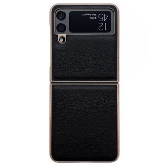 Til Samsung Galaxy Z Flip4 5G Nano galvanisering telefontaske Tekstureret ægte okselæder belagt hård pc-bagcover