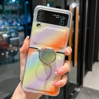 Til Samsung Galaxy Z Flip4 5G Rainbow Gradient Color Glitrende Foldetelefonetui PU-læderbelagt pc-cover med Ring