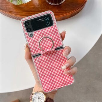 Til Samsung Galaxy Z Flip4 5G Shiny Glitter Firkantet Grid Telefon Case Finger Ring Holder Læder Coated PC Cover