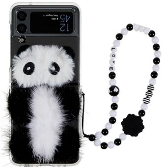 Til Samsung Galaxy Z Flip4 5G Plys Panda Decor PC Foldetelefon etui Anti-ridse beskyttelsescover med armbånd