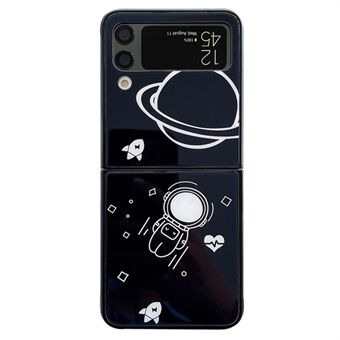Til Samsung Galaxy Z Flip4 5G Astronaut Pattern Glas+PC-telefonetui Foldeligt telefoncover