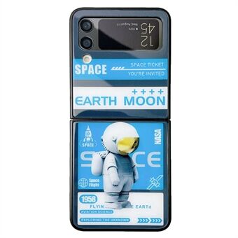 Til Samsung Galaxy Z Flip4 5G Glas+PC Foldetelefoncover Astronautmønster Mobiltelefoncover