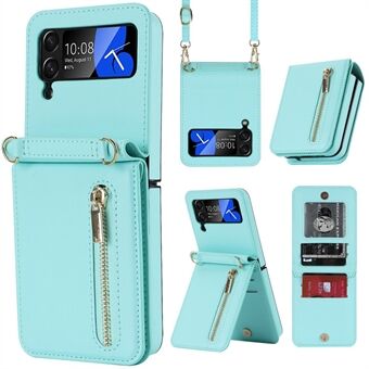 ZD 010 til Samsung Galaxy Z Flip4 5G beskyttende telefontaske med lynlås pung PU-læder pc-telefoncover med rem