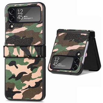 Til Samsung Galaxy Z Flip4 5G camouflagemønster telefoncover PU læderbelagt pc anti-ridse cover