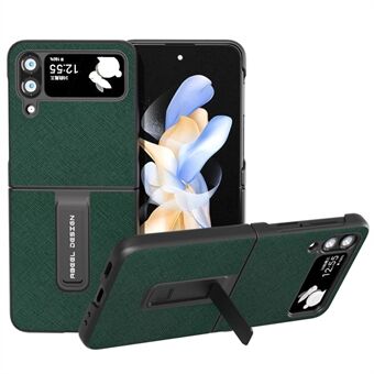 ABEEL Kickstand-etui til Samsung Galaxy Z Flip4 5G, Cross Texture Cowhide Lædercoated PC-telefoncover