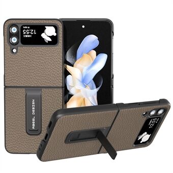 ABEEL Til Samsung Galaxy Z Flip4 5G Litchi Texture Kickstand Telefon Case Kohud Læder Coated PC Cover