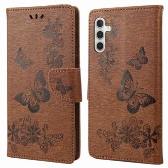 PU læder beskyttende etui til Samsung Galaxy A14 5G, Butterflies Flower Imprinting Flip Stand Wallet Phone Cover