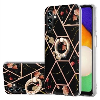 YB IMD Series-6 til Samsung Galaxy A14 5G Marmortelefonetui Elektrobelagt ramme IMD blødt TPU-cover med Ring Kickstand