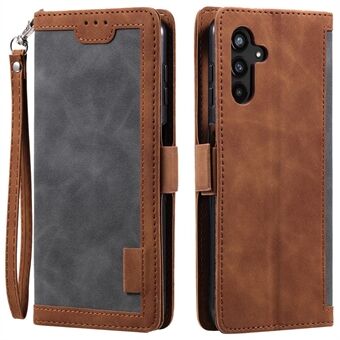Til Samsung Galaxy A14 4G / 5G Stand Wallet Cover, retro farve splejsning PU læder telefontaske med rem