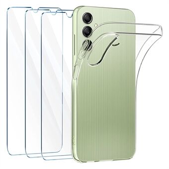 Klar TPU-cover til Samsung Galaxy A14 5G blødt telefoncover + 3 stk 2.5D Arc Edge hærdet glas skærmfilm